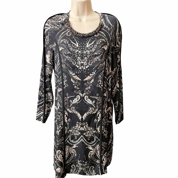 3.1 Phillip Lim Black Printed Silk Shift Dress Size 2 - Picture 3 of 12